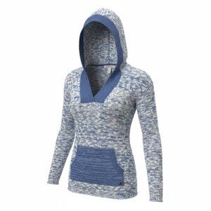 ROXY Blue White Marled Knit Pullover Hoodie Sweater Beach Coastal Size Medium